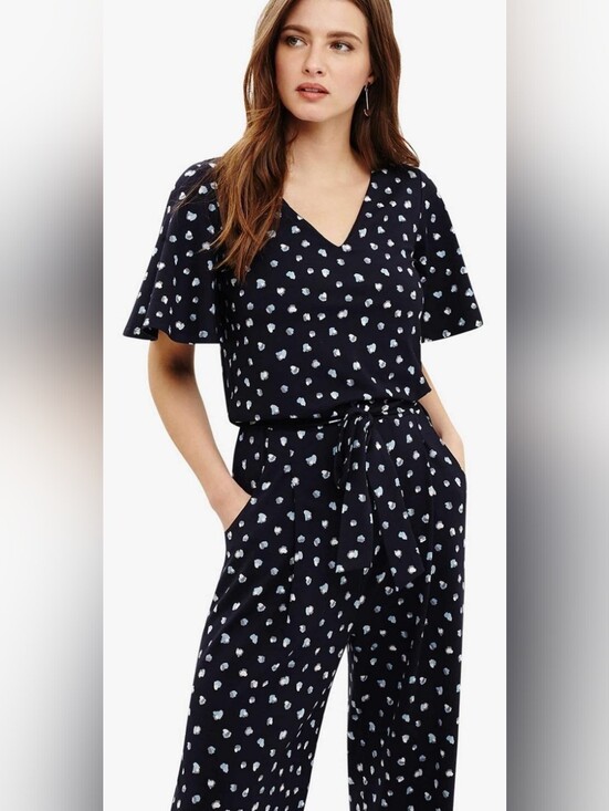 Phase Eight Pants - Phase Eight UK Laila Spot Print Navy Wide Leg Jumpsuit Size 10